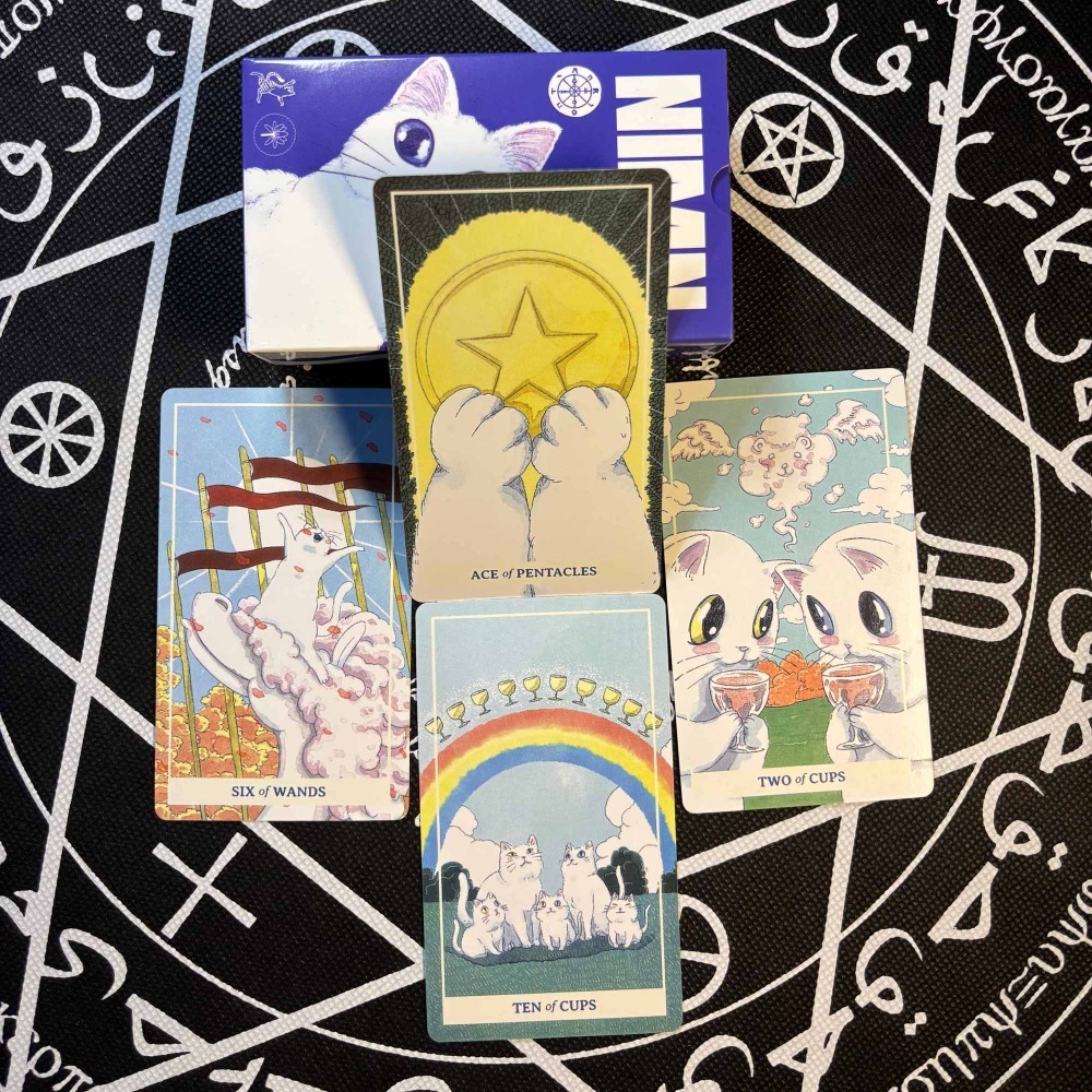 Tarot Deck With Guidebook - Whimsical Watercolor Feline Kawaii Tarot 10.3*6cm