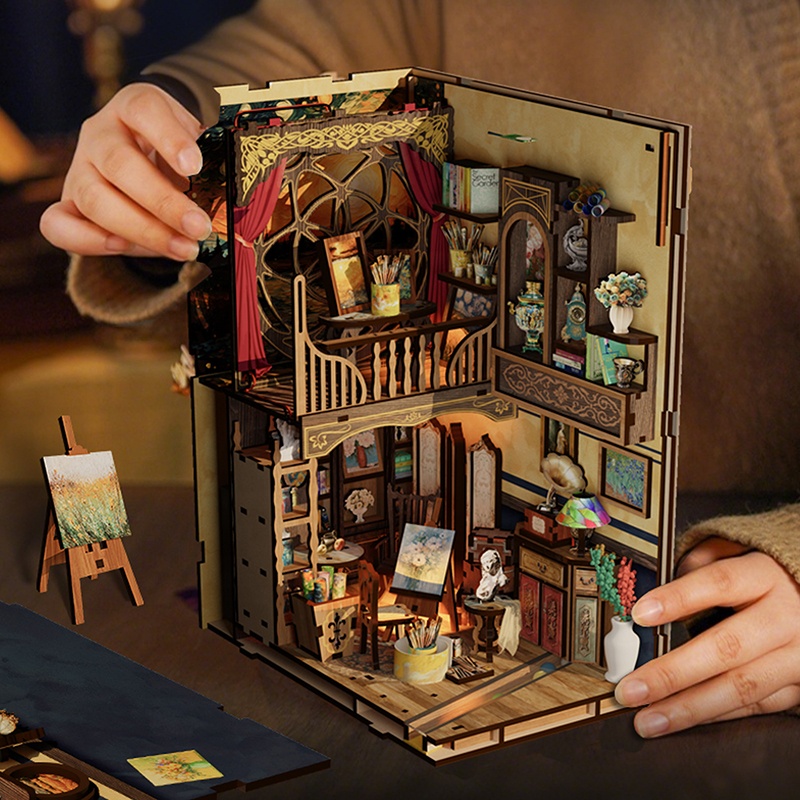 Diy Wooden Book Nook Kit Shelf Insert - Miniature Model Kits A world within